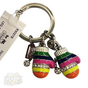 NWT Coach Legacy Stripe Pave Mittens Key Chain Fob Bag Charm 93027